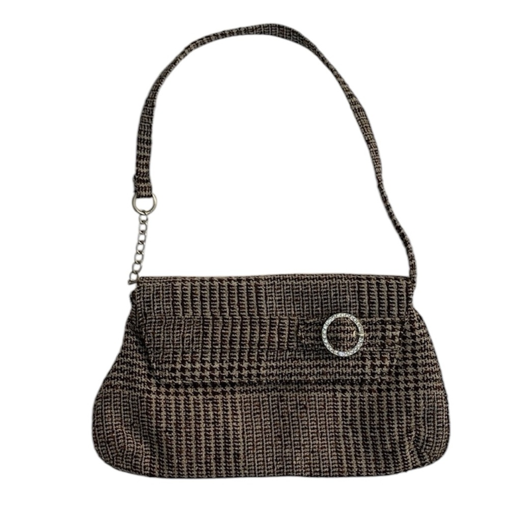 Large brown cream tweed clutch shoulder bag w/ rhinestone detail NWT Lane Bryant